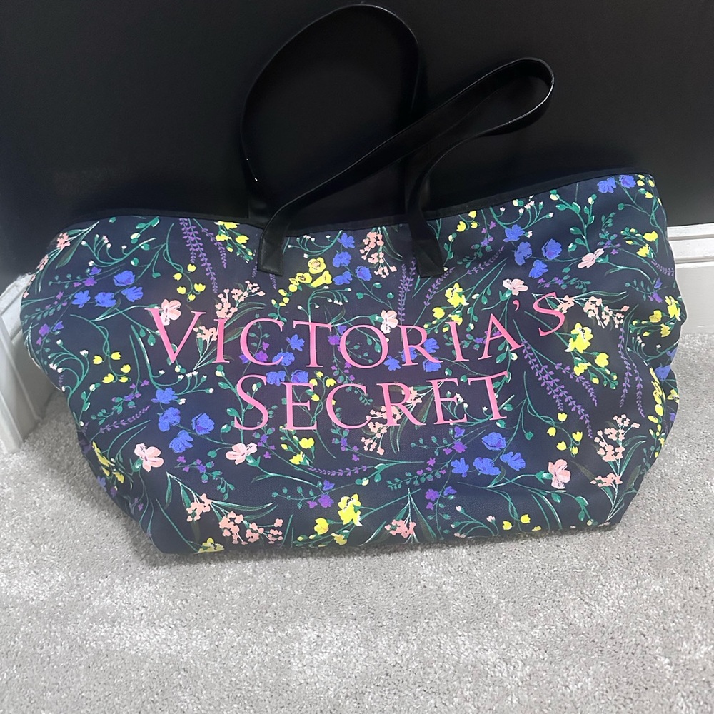 Victoria's Secret Black Tote with Floral Design
